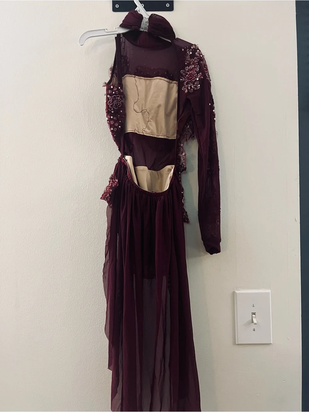 Elegant Burgundy Beaded dance leotard